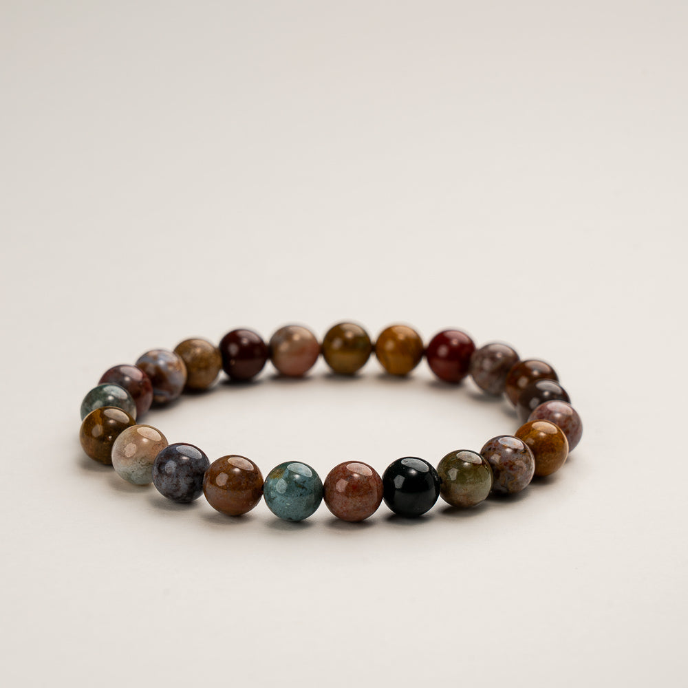 Earth-Tone Jasper Bracelet showcasing unique natural beads in warm earthy hues, representing the earth element's grounding energy.