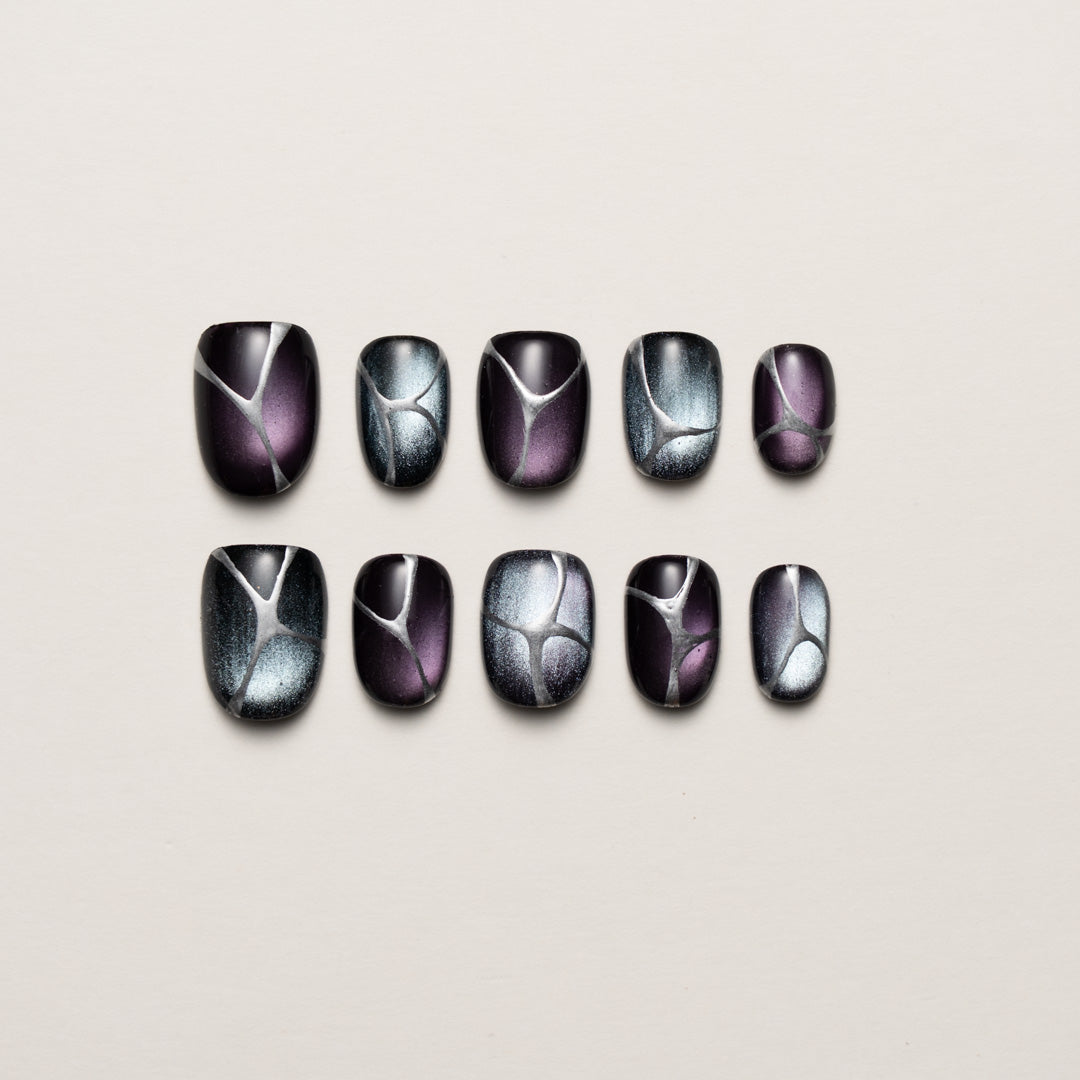 Metallic Violet & Silver Unisex Press-On Nails