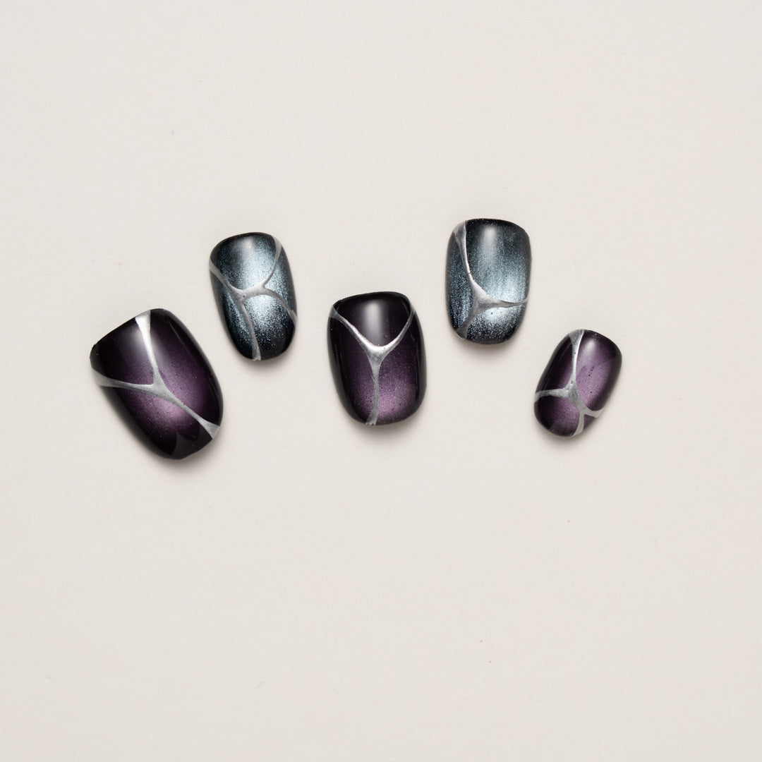 Metallic Violet & Silver Unisex Press-On Nails