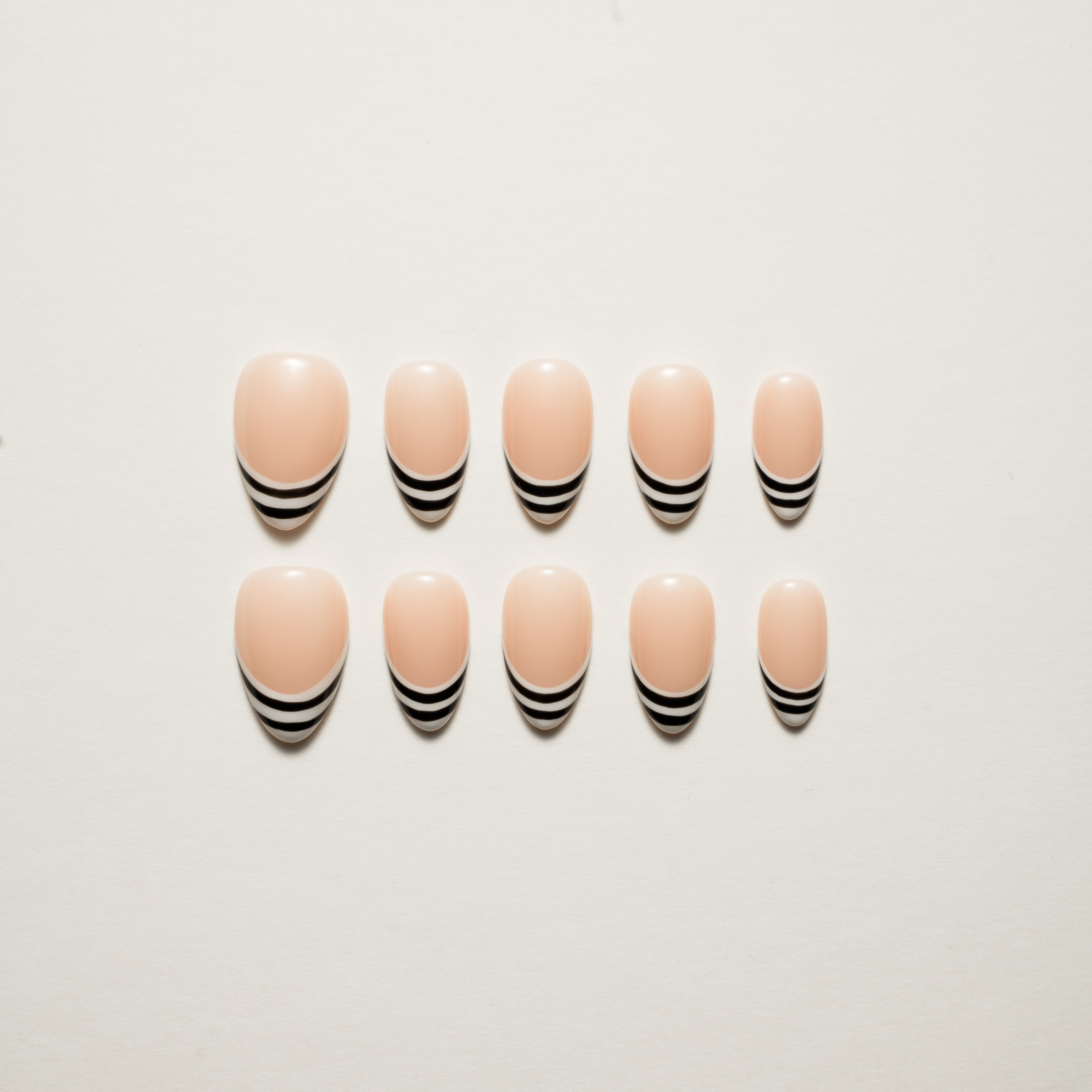 Nude Black Stripe French Tip Press-On Nails | Minimal Chic Reusable