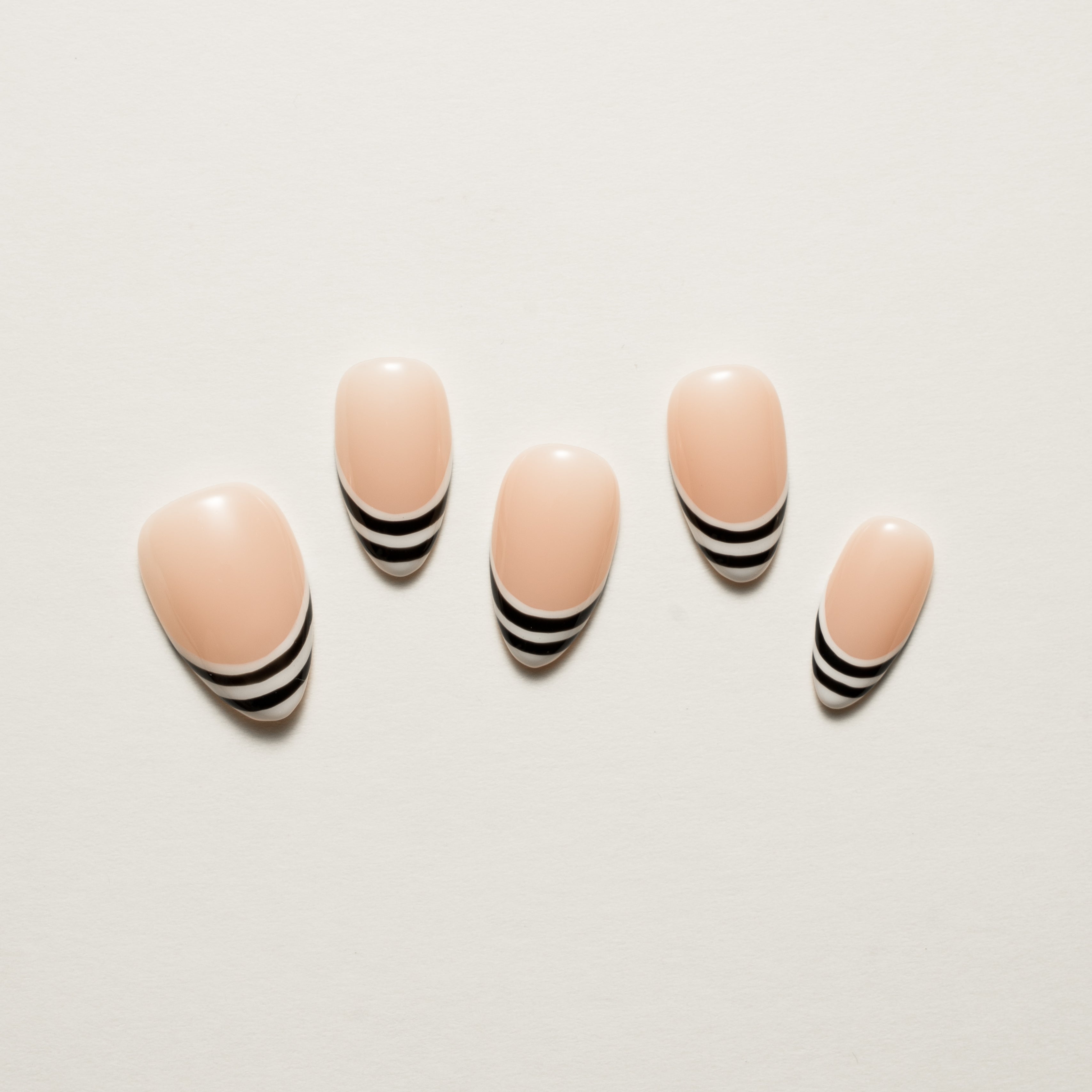 Nude Black Stripe French Tip Press-On Nails | Minimal Chic Reusable
