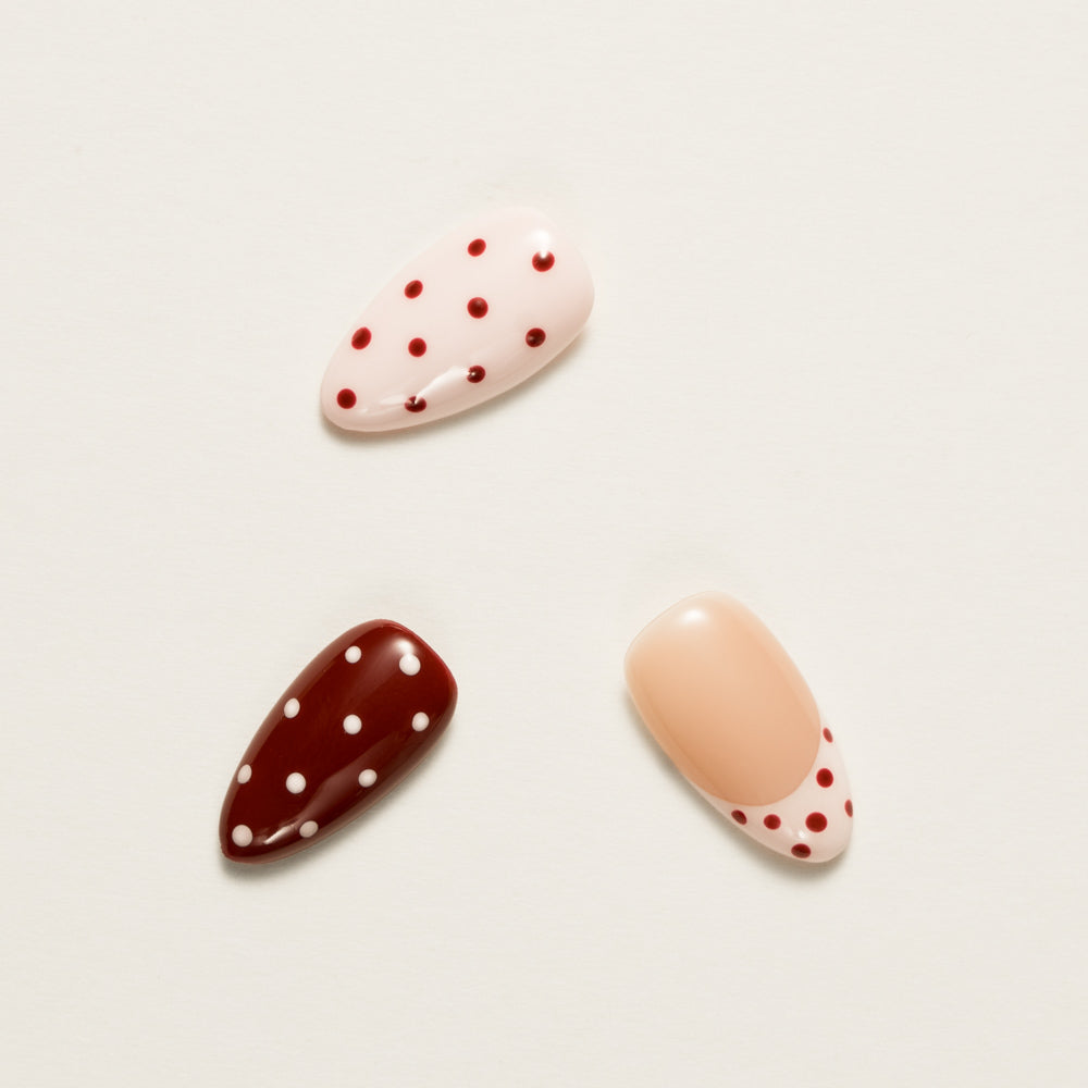 Retro Polka Dot French Press-On Nails (Red & Nude) | Reusable Ready-to-Wear