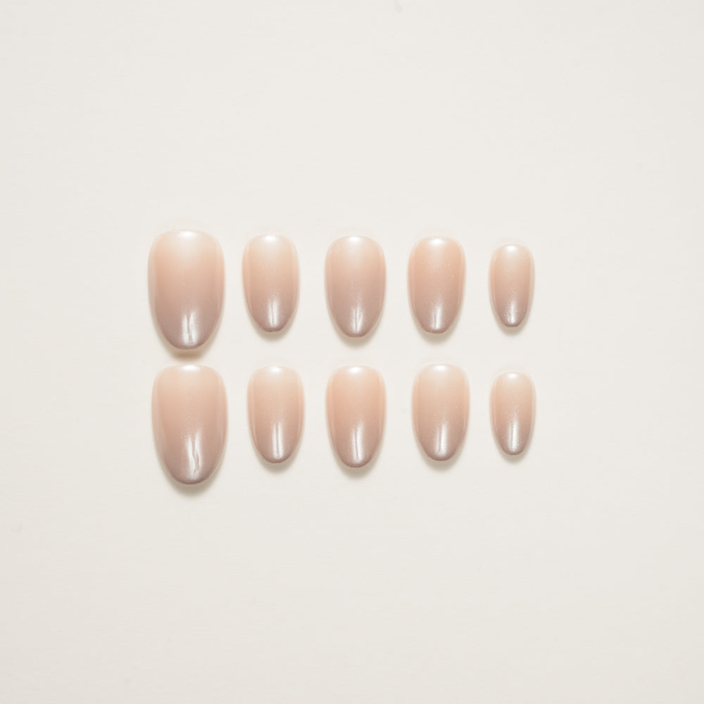 Pearl Nude Iridescent Press-On Nails | Soft Glow Reusable