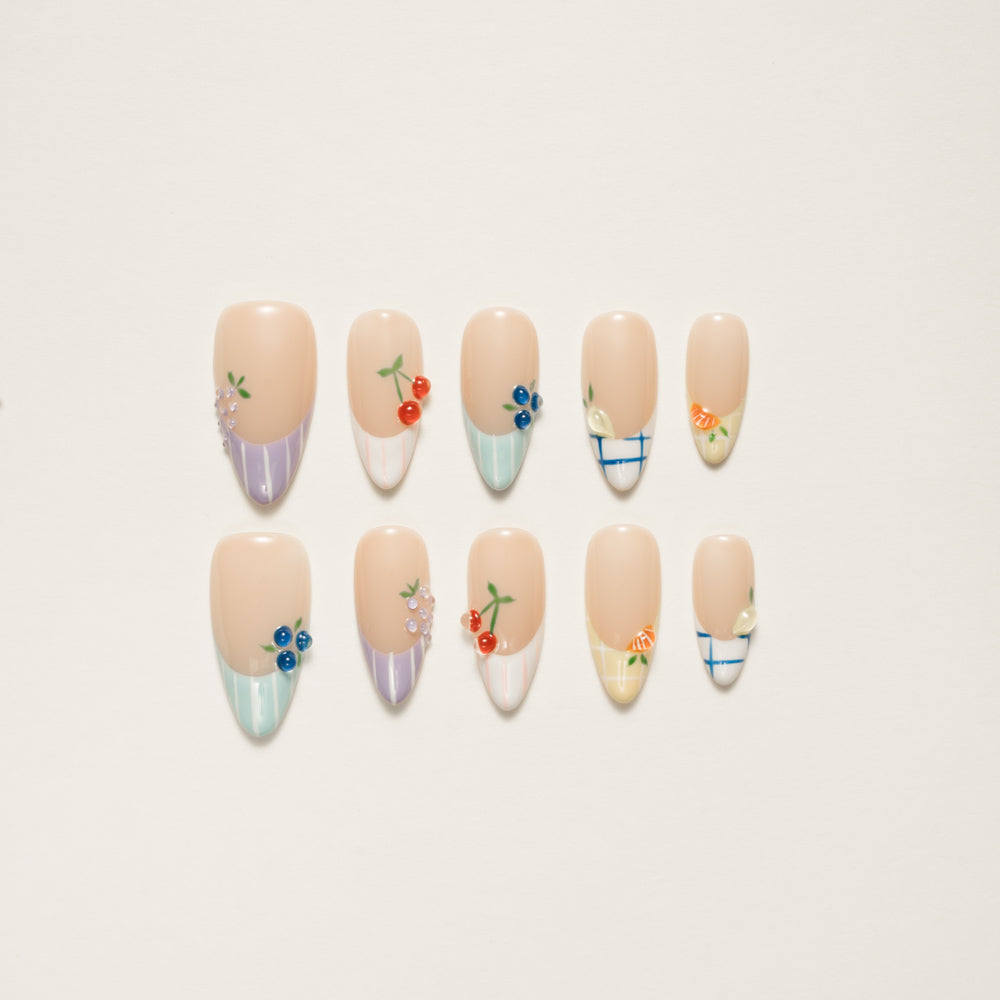 Fruit Garden Pastel French Press-On Nails | Kawaii Reusable