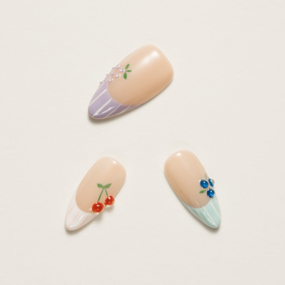 Fruit Garden Pastel French Press-On Nails | Kawaii Reusable